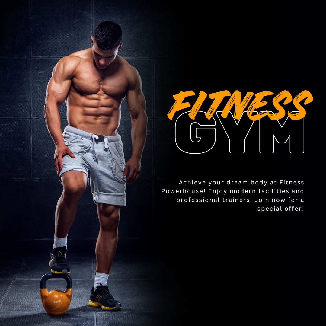 Black Orange Modern Fitness Gym Instagram Post